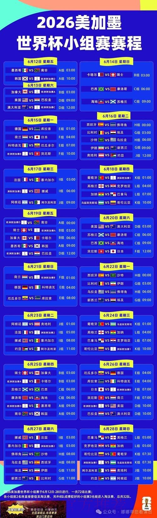 2026世界杯小组赛赛程实时更新比赛时间表怎么查